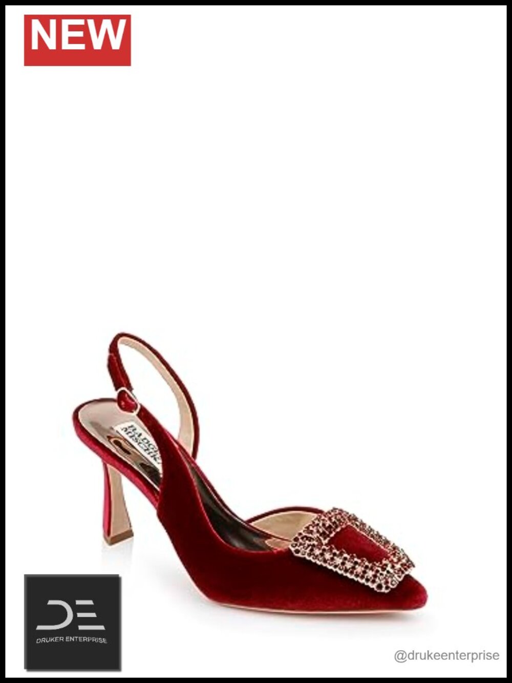 Badgley Mischka Enida Stiletto Slingback Crystal Buckle Leather Pumps Heels